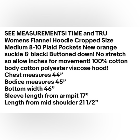 TIME and TRU Womens Flannel Hoodie Shirt Cropped Size Medium 8-10 Pockets New - Picture 8 of 8